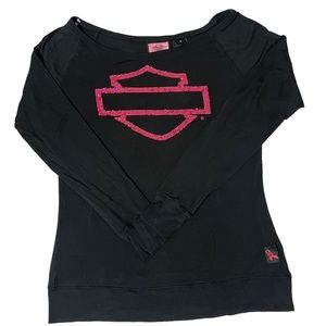 Harley-Davidson breast cancer Sequin Long Sleeve Shirt Pink Black Women’s medium